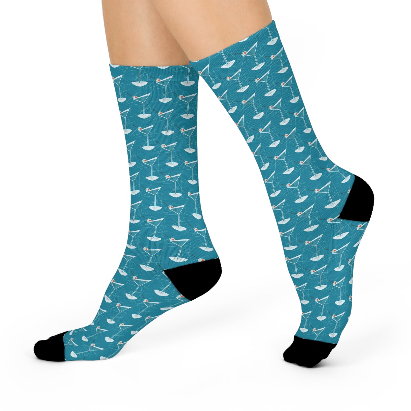 Retro 50s Atomic Martinis Mid Century Mod Blue Cushioned Unisex Crew Socks