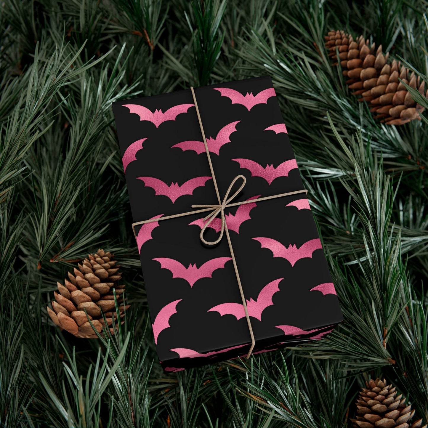 Pink Bats Halloween, Goth Christmas & Creepmas Glam Goth Black Eco-Friendly Gift Wrap Paper