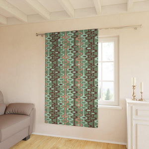 MCM Retro Mod Abstract Green, Pink and Brown Blackout Window Curtain | lovevisionkarma.com