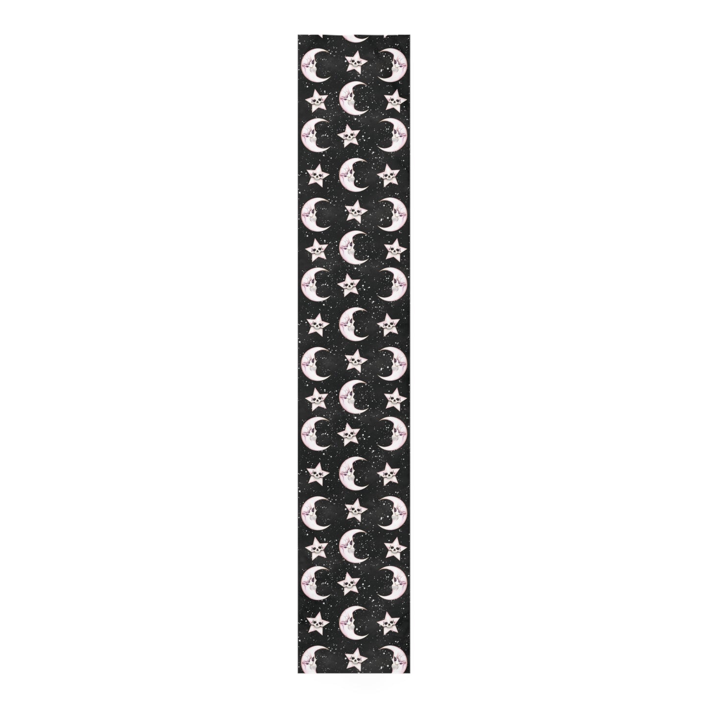 Goth Christmas Celestial Moon & Stars, Whimsical Kawaii Creepmas Black Table Runner