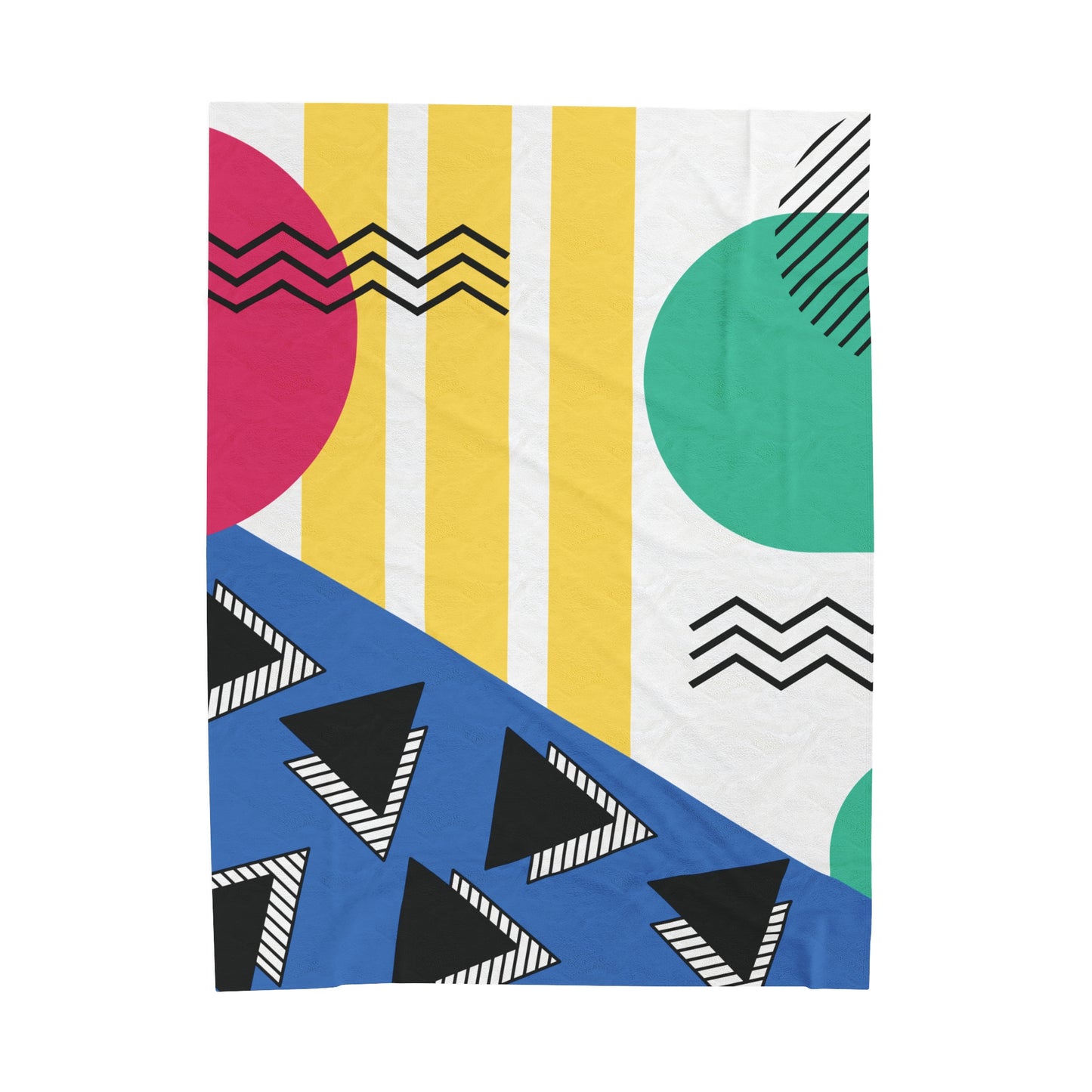 Retro 80's 90's Memphis Geometric, Throwback Aesthetic Multicolor Lightweight Velveteen Blanket