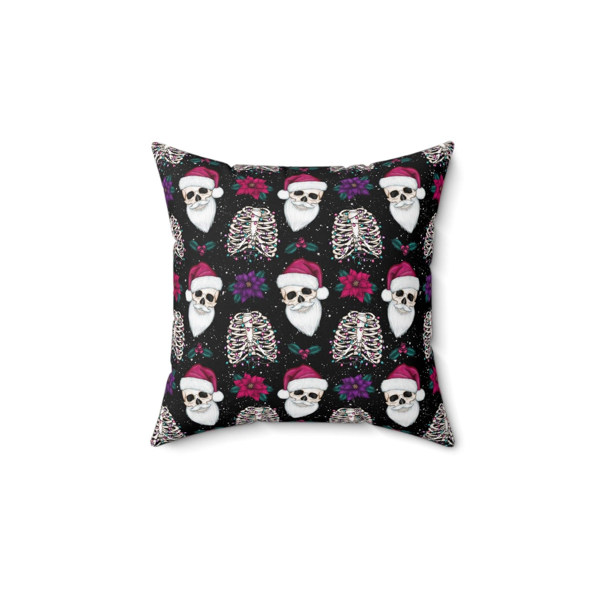 Skull Santa Goth Christmas, Kitschy Black Creepmas Holiday Throw Pillow | lovevisionkarma.com