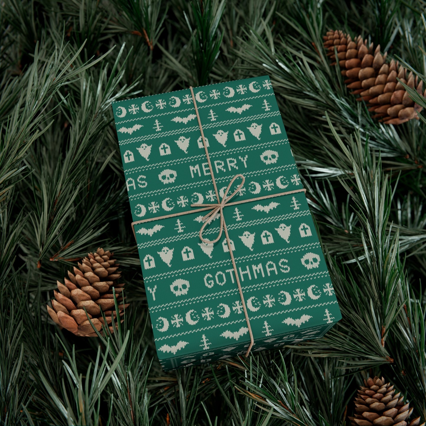 Goth Christmas Ugly Sweater Inspired, Gothmas & Kitschy Creepmas Green Eco-Friendly Holiday Gift Wrap