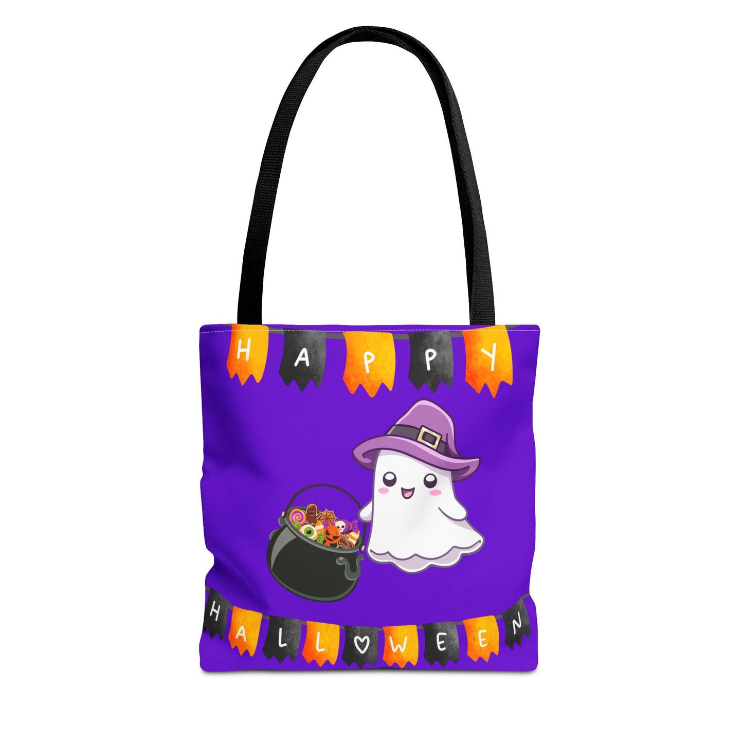 Cute Ghost Trick or Treating, Halloween Purple Tote Bag