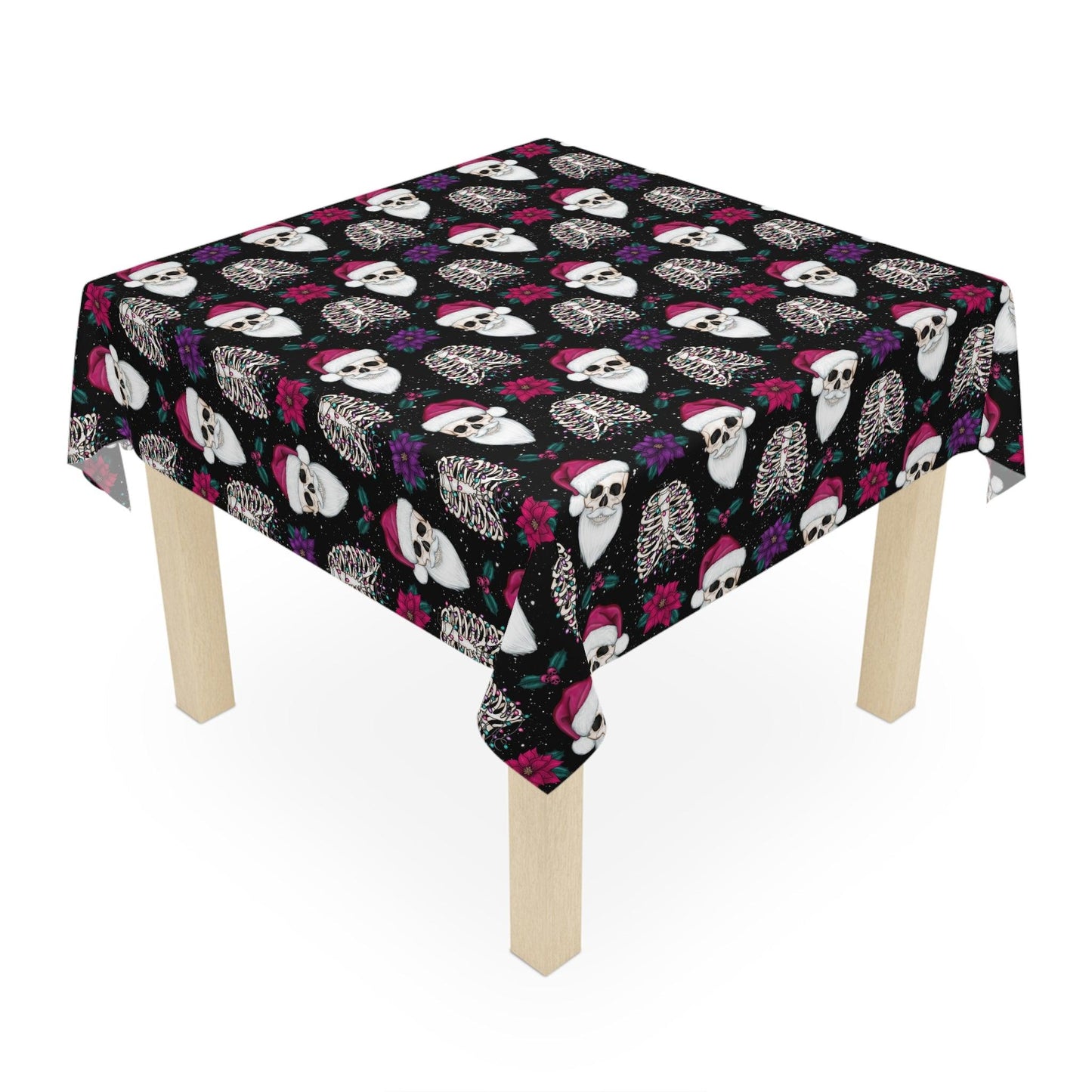 Santa Skull Goth Christmas, Kitschy Creepmas Black Whimsigoth Tablecloth | lovevisionkarma.com