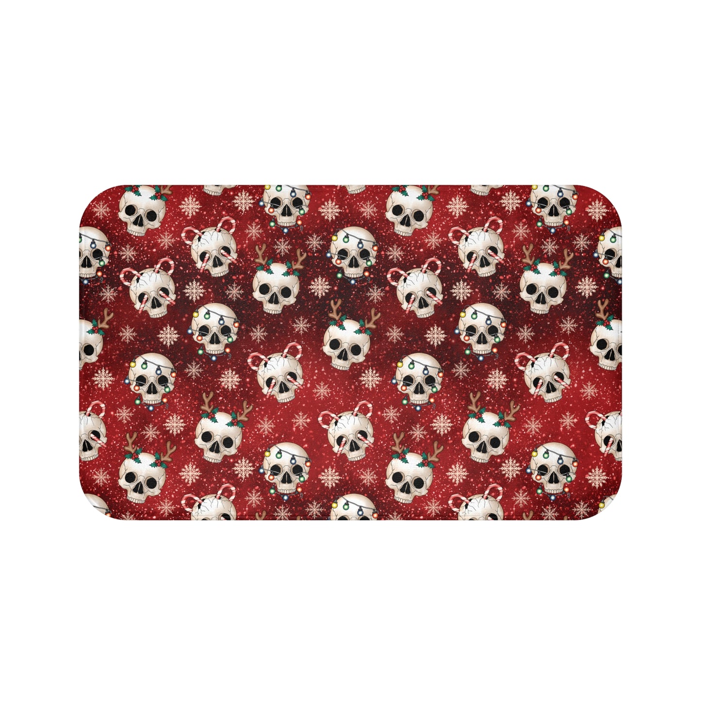 Goth Christmas Skulls, Festive Red Gothmas Creepmas Whimsigoth Bath Mat