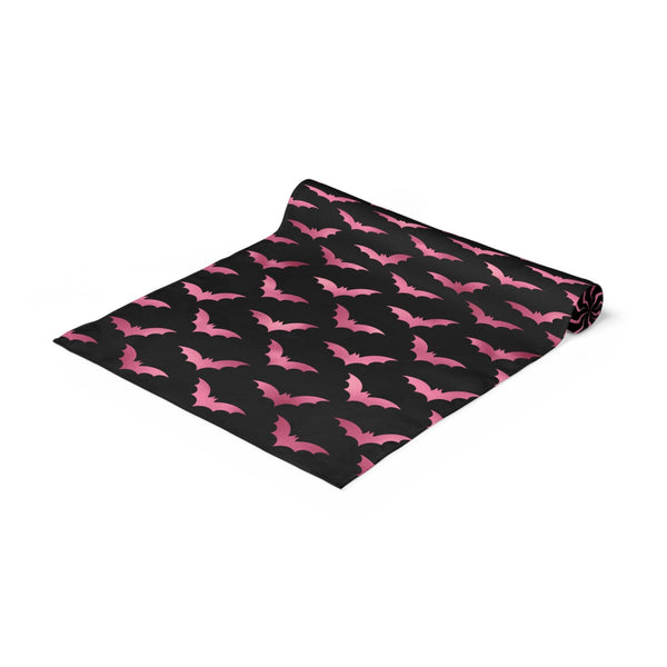 Pink Bats Spooky Halloween Glam Goth Black Table Runner
