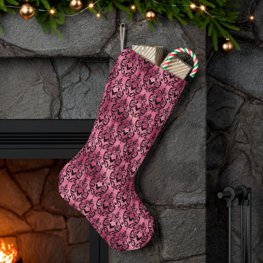 Goth Christmas Black Bats Victorian Damask Glam Pink Holiday Creepmas Stocking