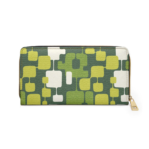 Retro 60s Groovy Abstract Mid Century Green Zipper Wallet | lovevisionkarma.com