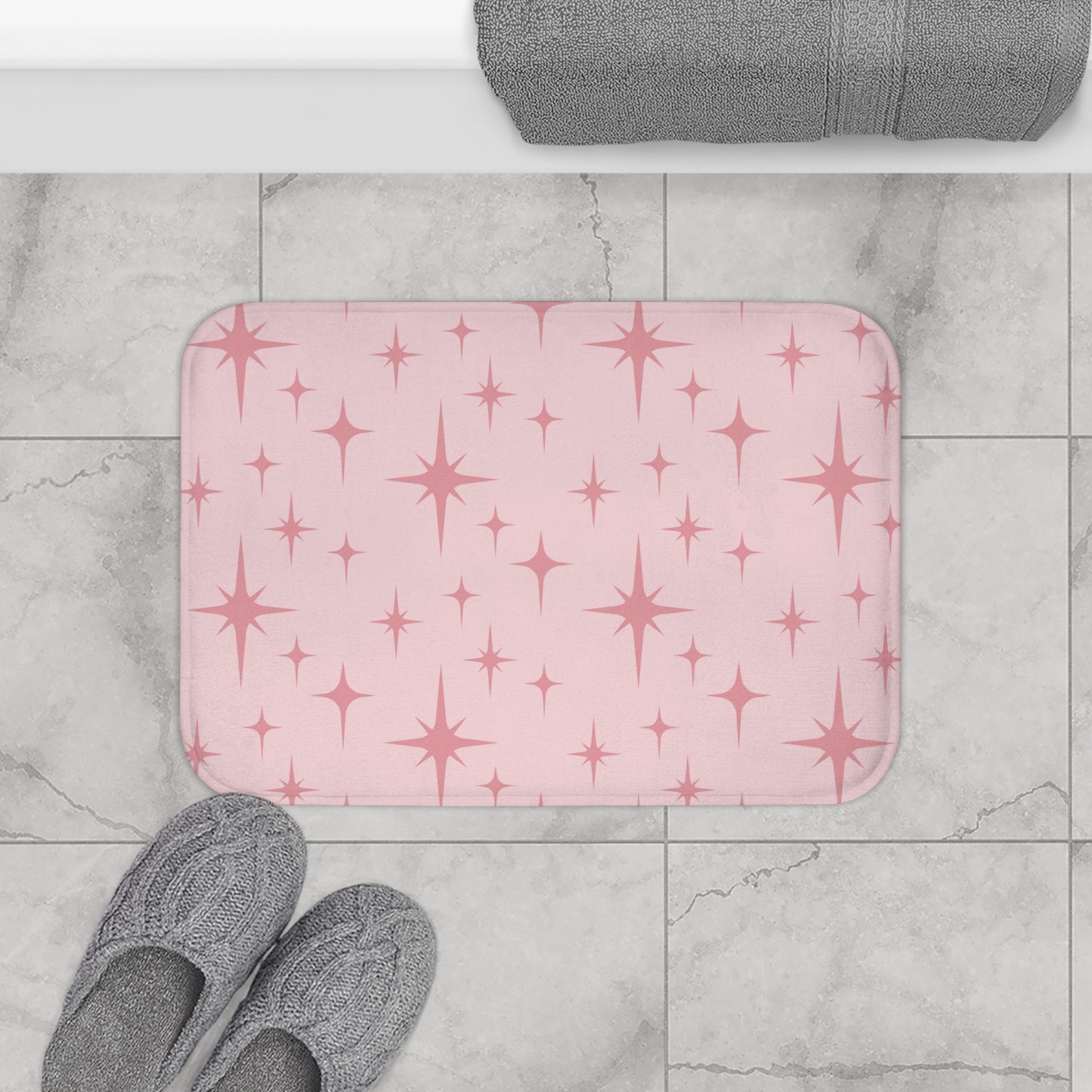 Retro 50s Pink Atomic Starburst Mid Century Modern Bath Mat