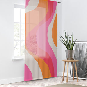 Retro 60s Groovy Hippie Swirl Mid Century Mod Pink & Orange Sheer Window Curtain