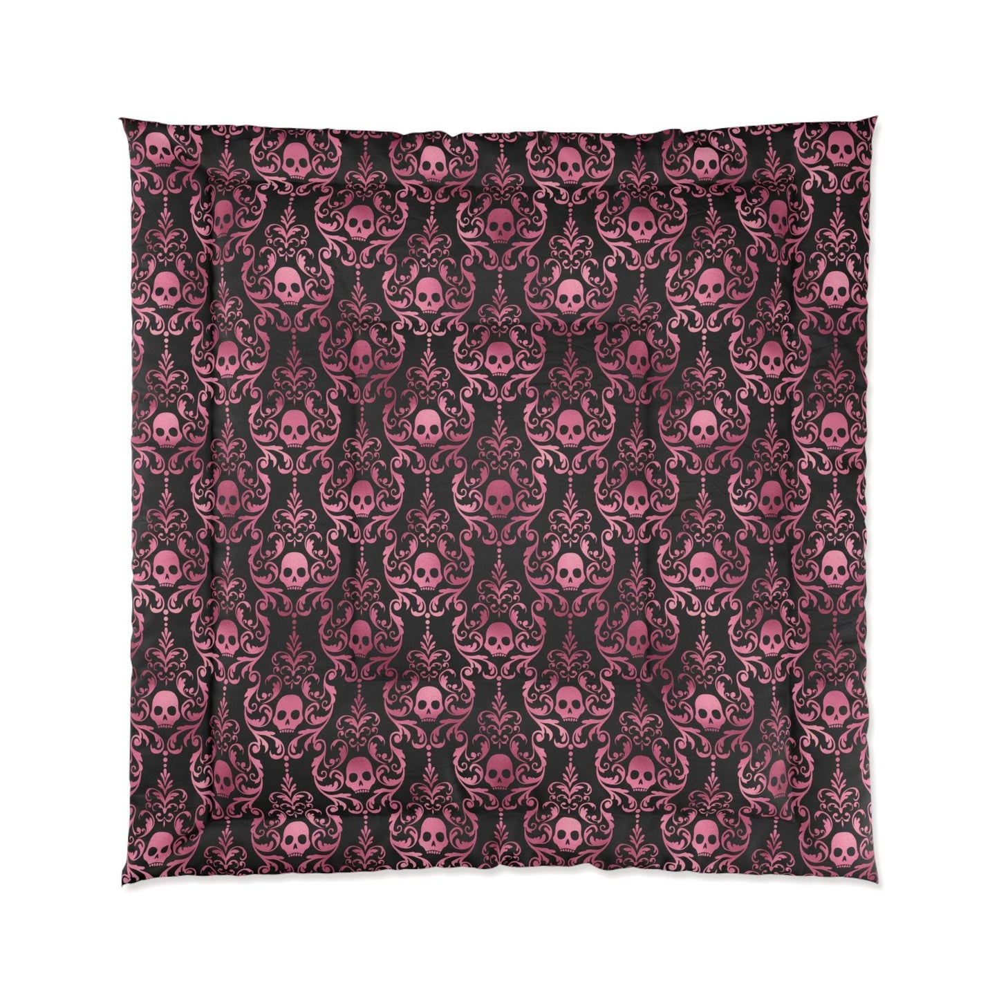 Goth Pink Skull Damask Halloween Glam Goth Black Comforter | lovevisionkarma.com