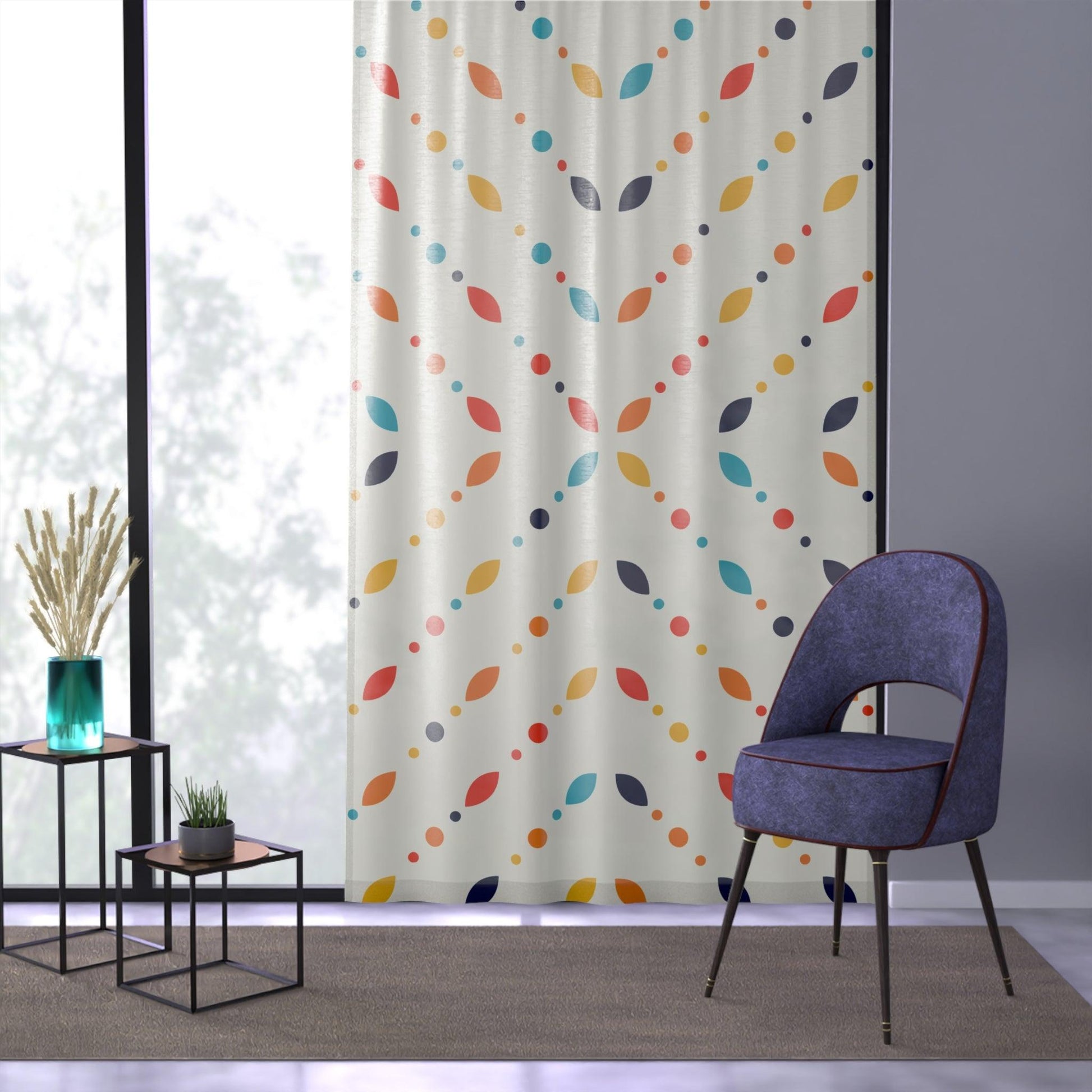 Retro Mid Century Modern Minimalist Multicolor Sheer Window Curtain | lovevisionkarma.com