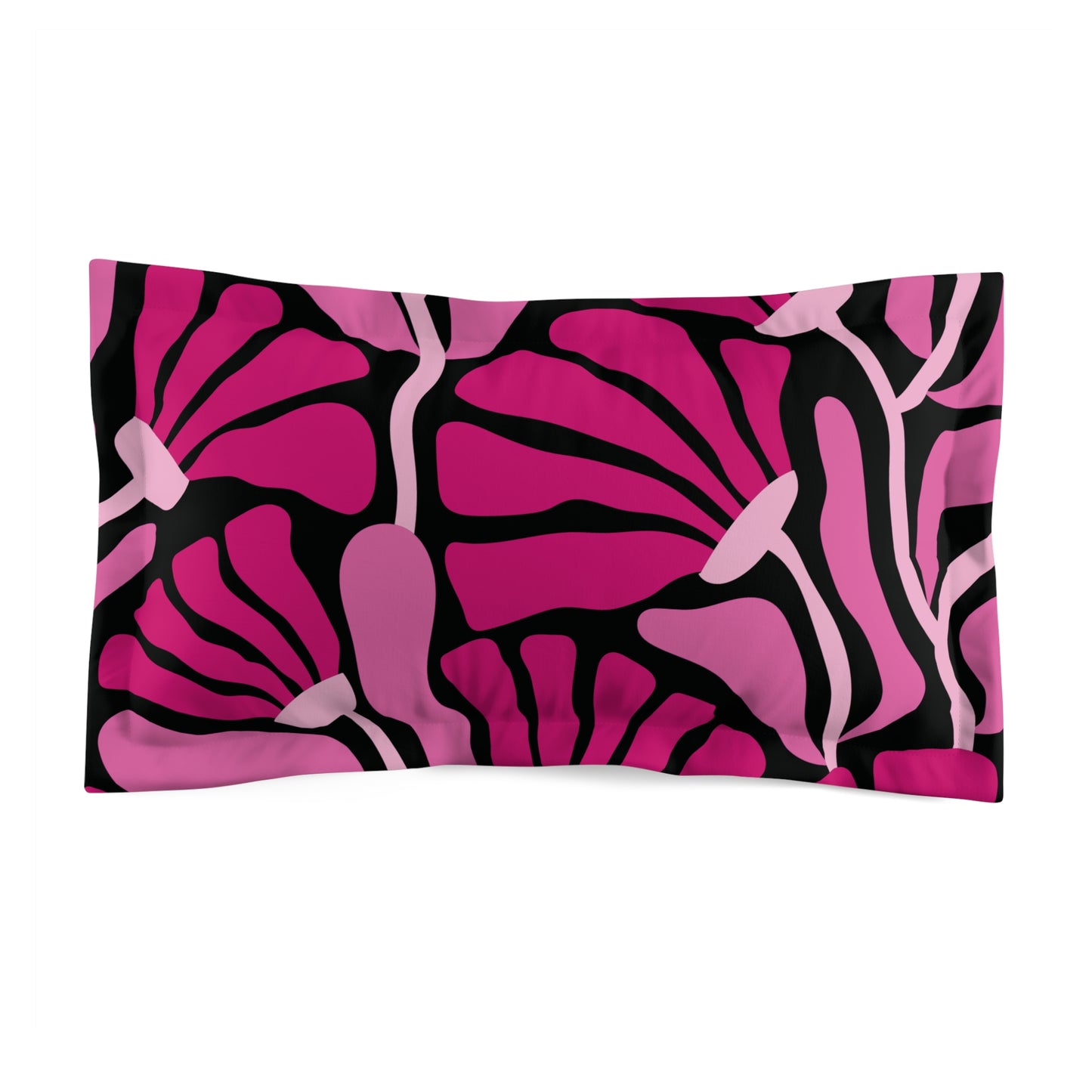 Groovy Mod Minimalist Flowers MCM Pink and Black Pillow Sham