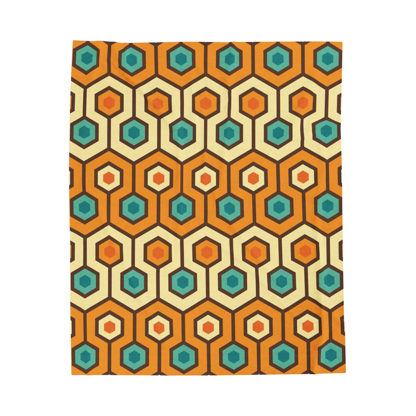 Retro 60s 70s Mid Century Mod Hexagon Orange Velveteen Lightweight Blanket