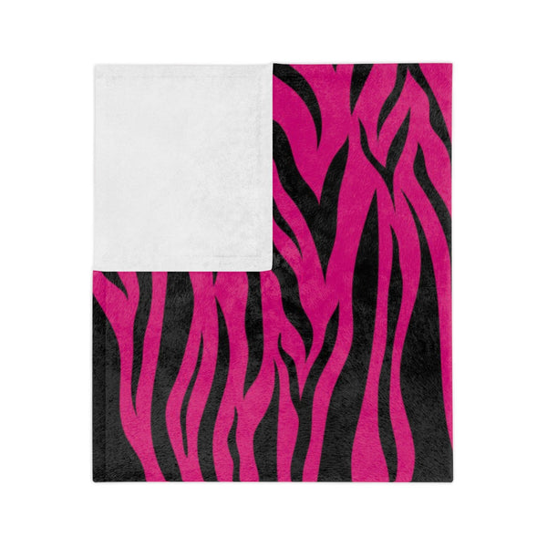 Pink Tiger Stripe Animal Print Velveteen Minky Blanket