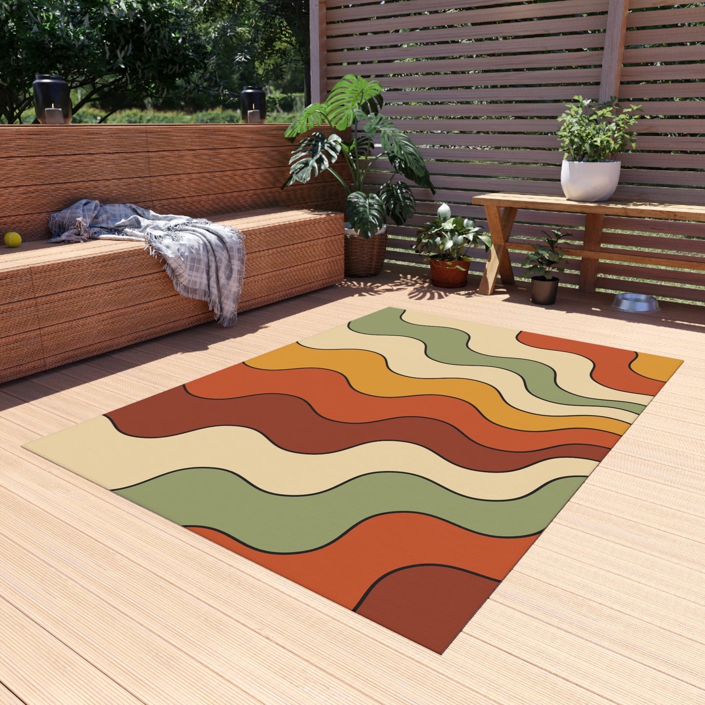 Groovy Retro 60s 70s Wavy Rainbow Mid Century Mod Multicolor Indoor/Outdoor Accent Rug