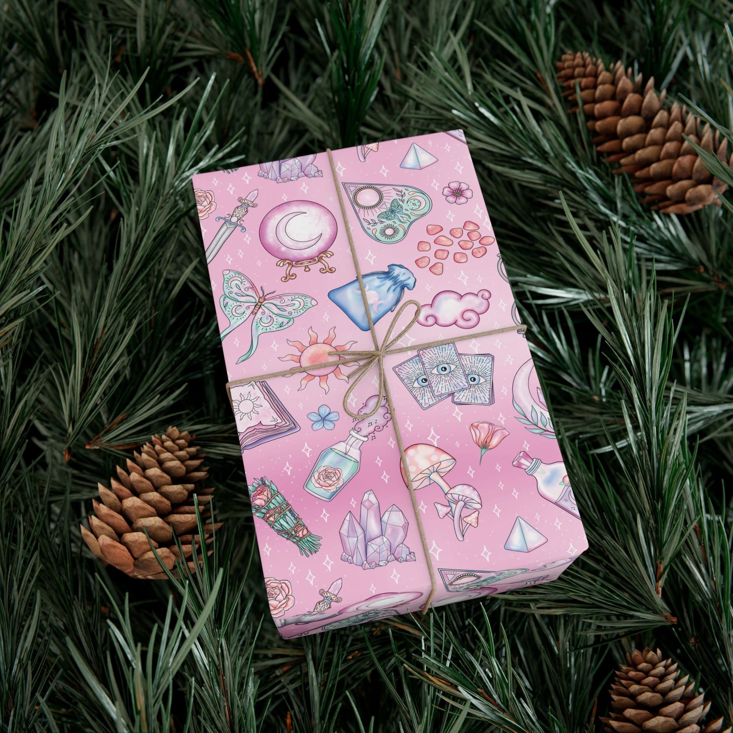 Witchy Pastel Goth Christmas, Kawaii Whimsigoth Pink Eco-Friendly Gift Wrap Paper