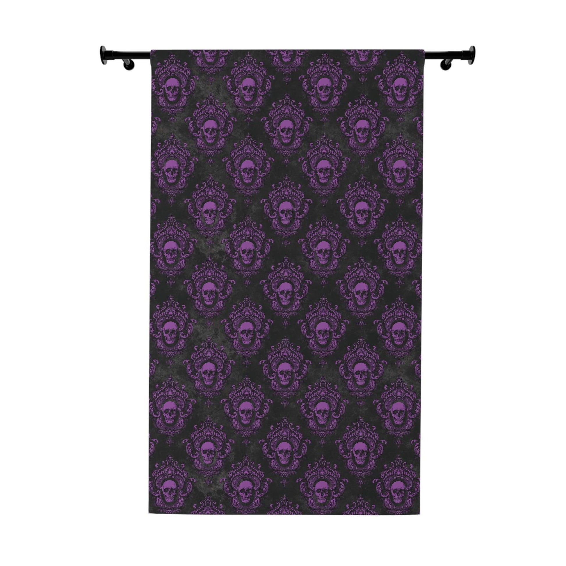 Gothic Skulls Dark Academia Black & Purple Blackout Window Curtain Panel | lovevisionkarma.com