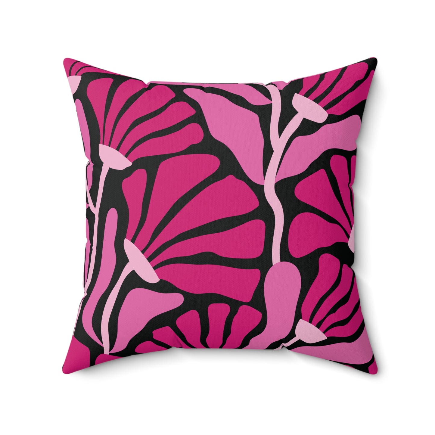 Groovy Mod Minimalist Flowers MCM Pink & Black Throw Pillow