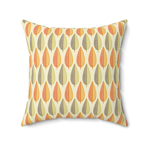Mid Century Modern Leaves Retro Orange, Green & Cream Throw Pillow | lovevisionkarma.com