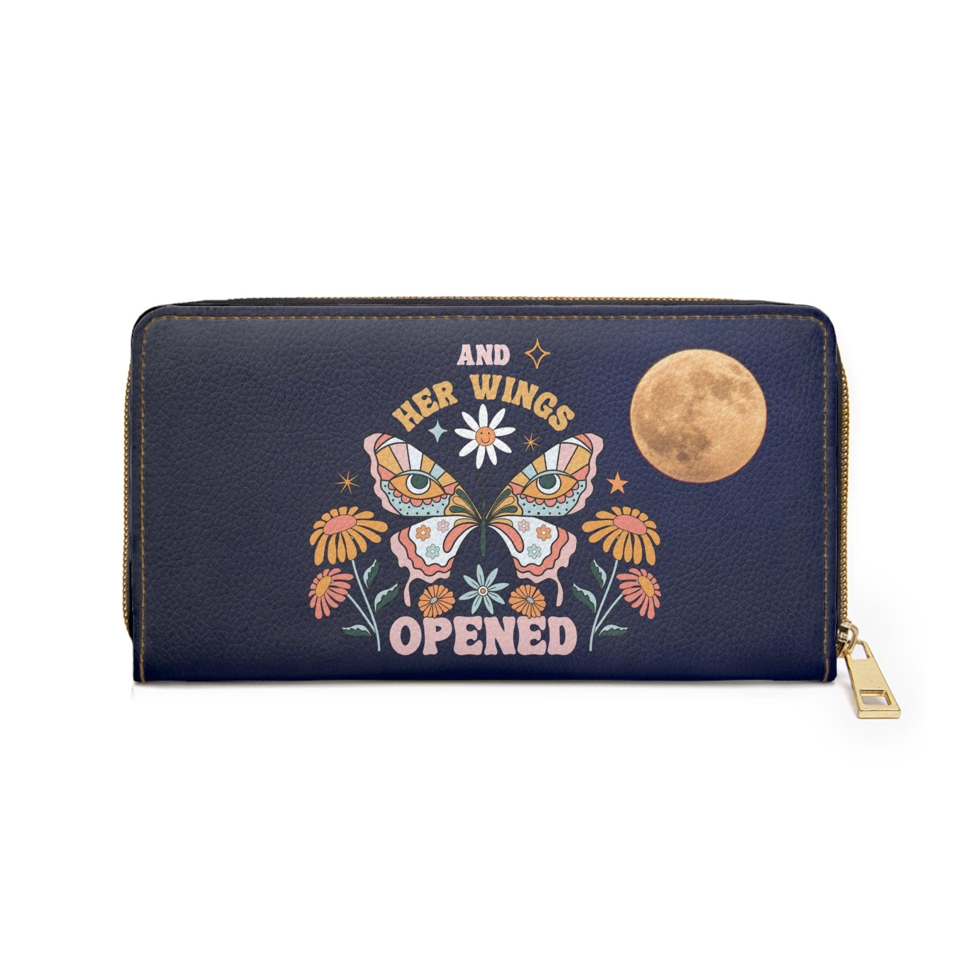 Boho Moth and Full Moon Zipper Wallet | lovevisionkarma.com