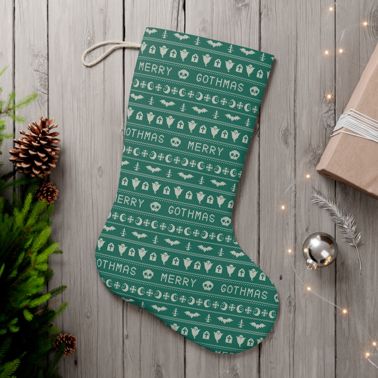 Goth Christmas Ugly Sweater Inspired, Gothmas Kitschy Creepmas Green Holiday Stocking