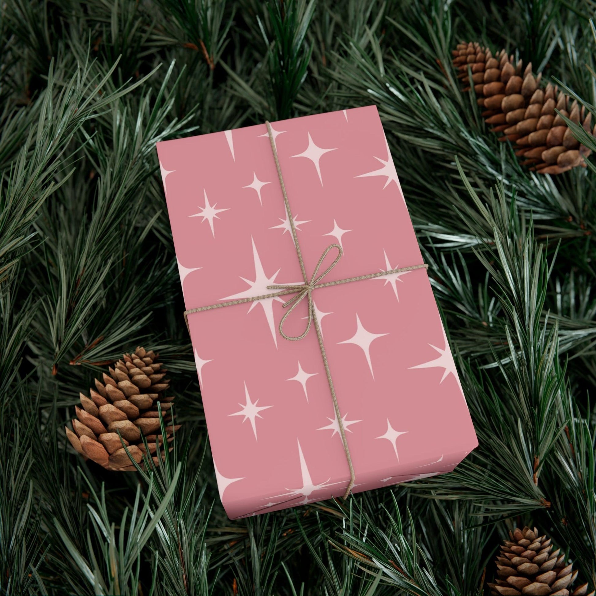 Retro 50's Atomic Starburst Mid Century Mod Pink Eco-Friendly Gift Wrap | lovevisionkarma.com