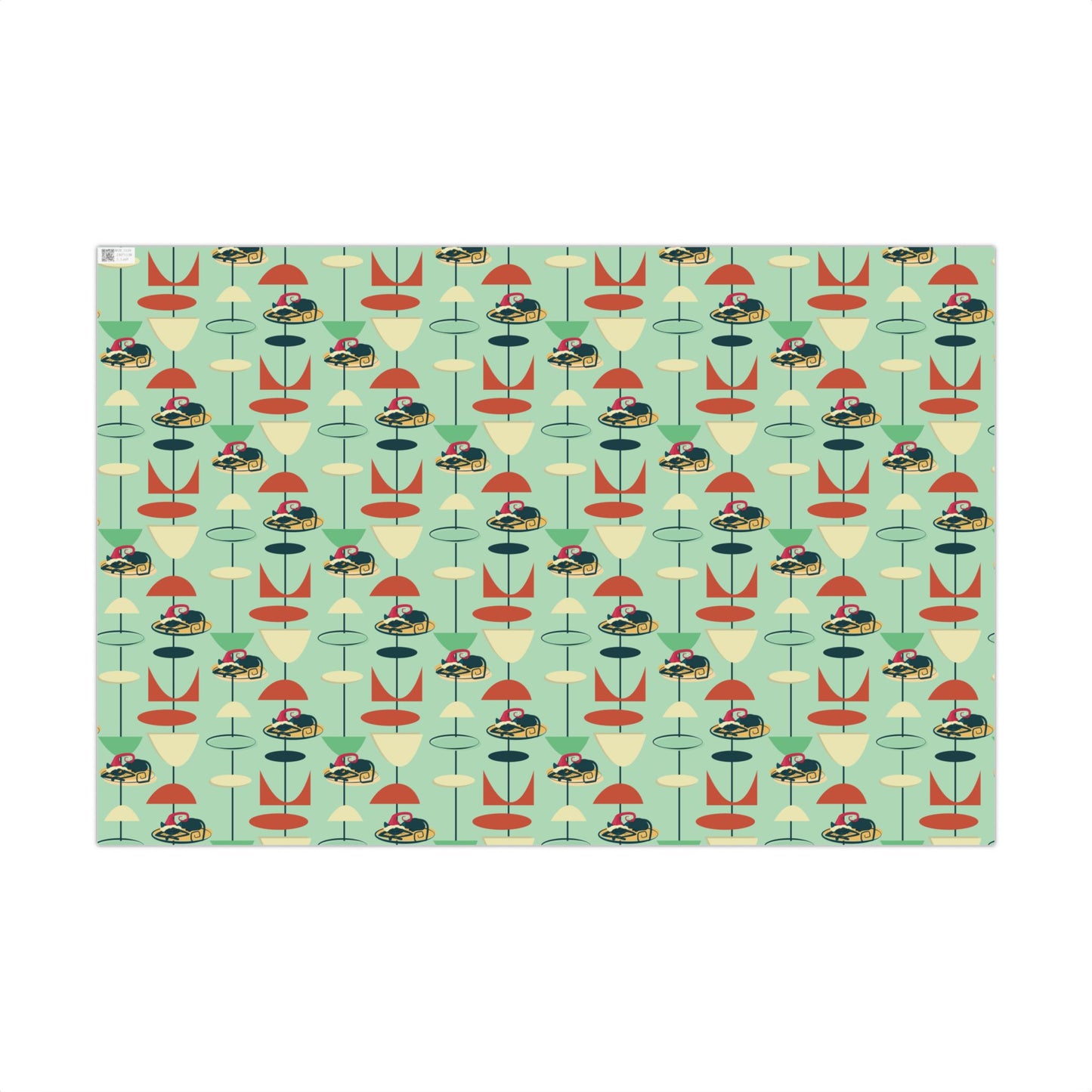 Retro 50's Atomic Cat Christmas Kitschy Mid Century Modern Green Eco-Friendly Wrapping Paper