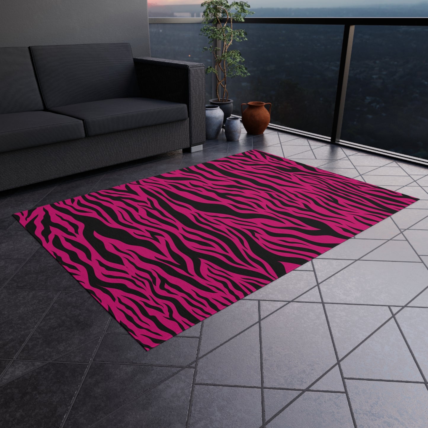 Pink Tiger Stripe Animal Print Indoor/Outdoor Accent Rug