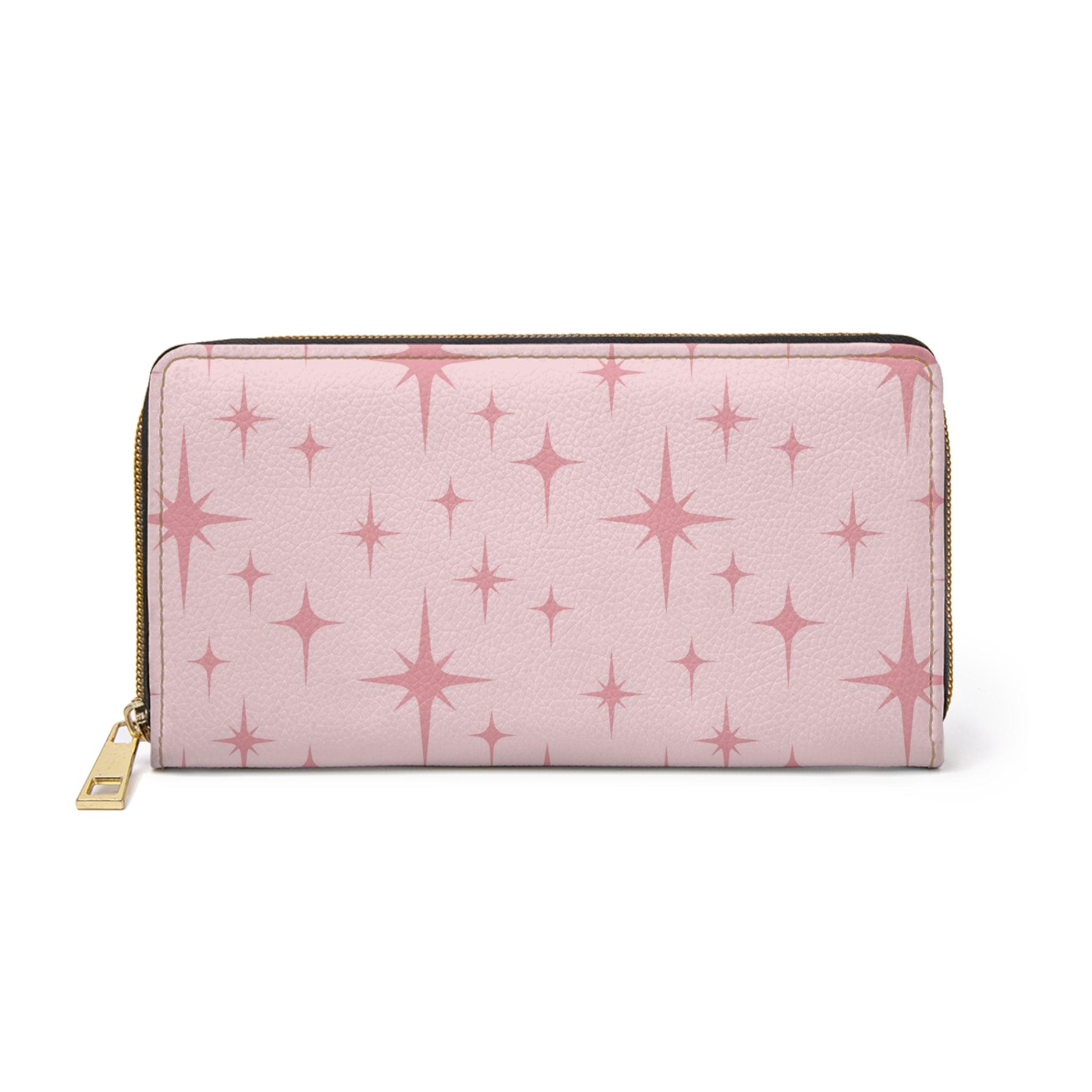 Retro 50s Atomic Starburst Mid Century Mod Pink Zipper Wallet