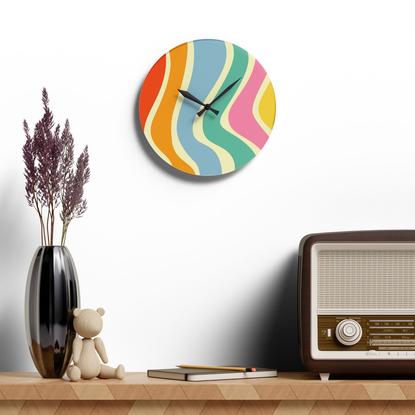 Groovy 60's Hippie Psychedelic Multicolor Mid Century Mod Acrylic Wall Clock