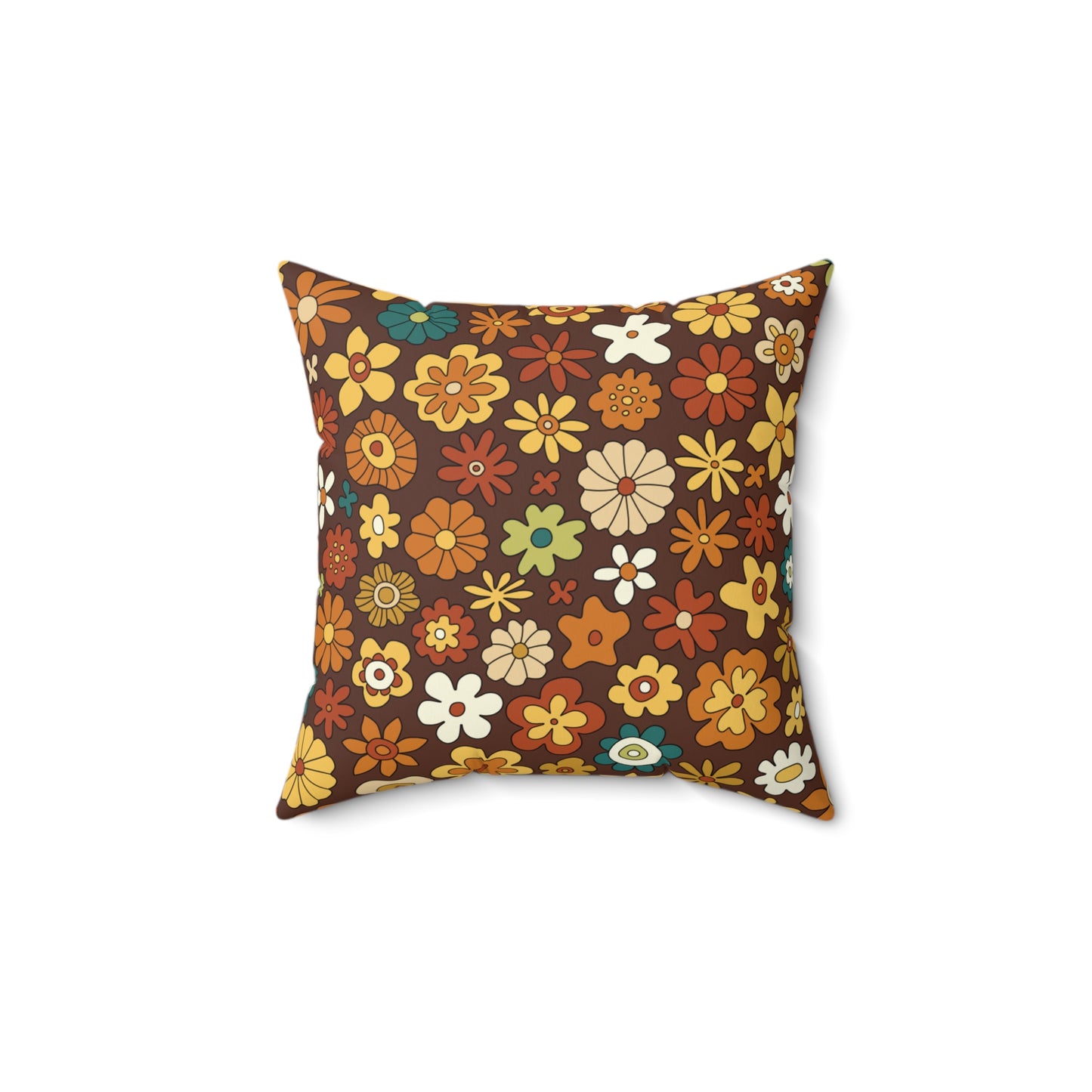 Retro 60s 70s Groovy Floral Mid Century Modern Boho Brown Throw Pillow