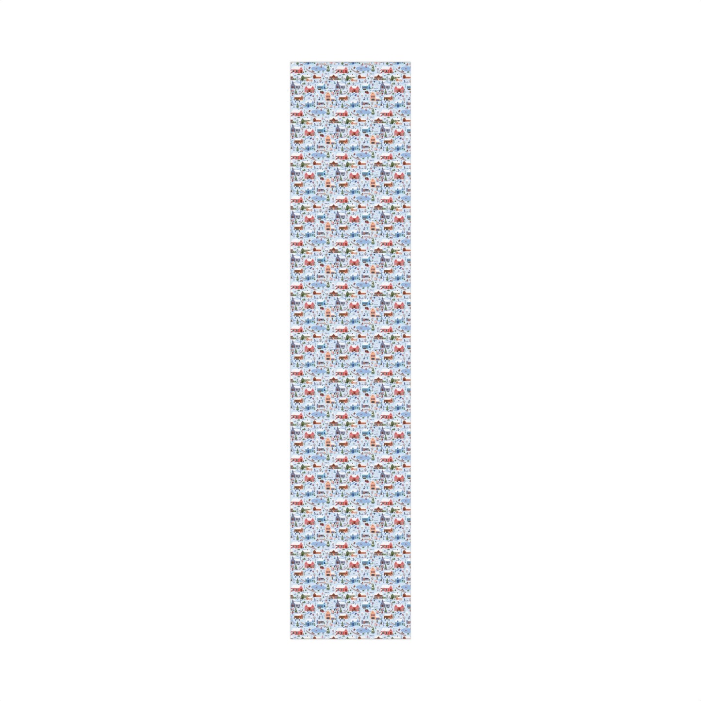 Small Town Christmas Village, Retro Vintage Winter Scene, Multicolor Eco-Friendly Gift Wrap