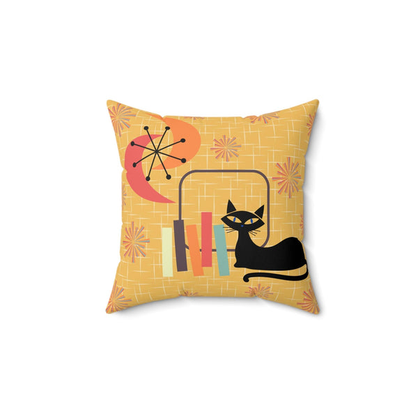 Atomic Cat Mid Century Mod Starburst Retro Yellow Multicolor Throw Pillow
