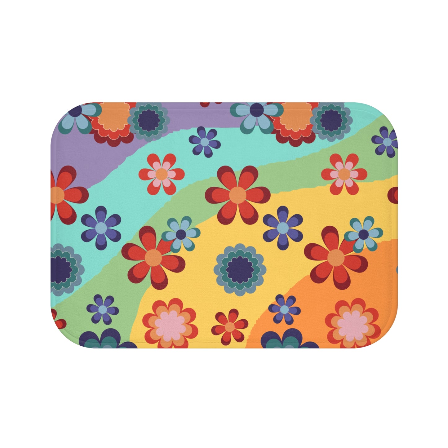 Groovy Hippie Flowers Colorful Boho MCM Bath Mat