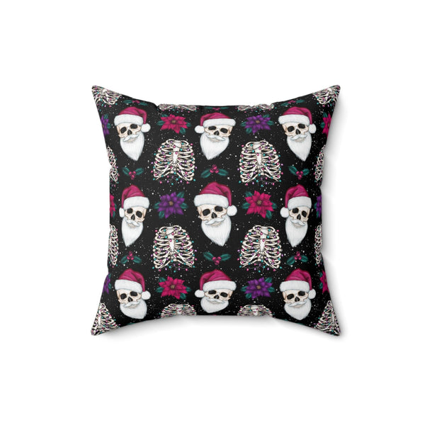Skull Santa Goth Christmas, Kitschy Black Creepmas Holiday Throw Pillow