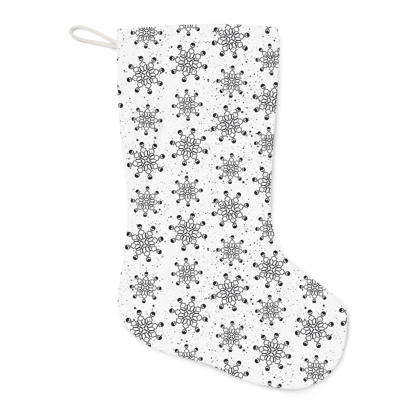 Goth Christmas Creepy Skull Snowflake, Scary Creepmas White Holiday Stocking