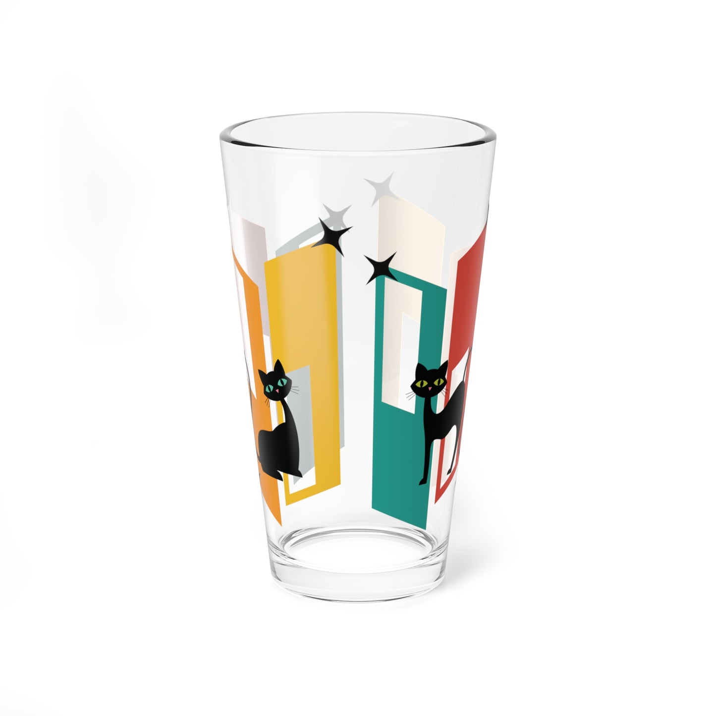 Retro 50s 60s Atomic Black Cats Mid Century Modern Multicolor Pint Glass