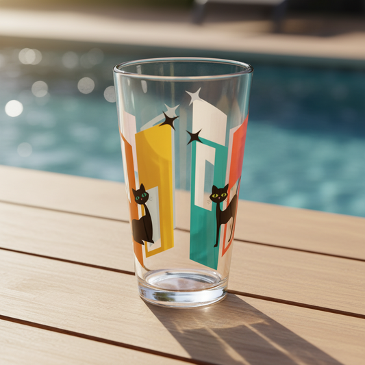 Retro 50s 60s Atomic Black Cats Mid Century Modern Multicolor Pint Glass