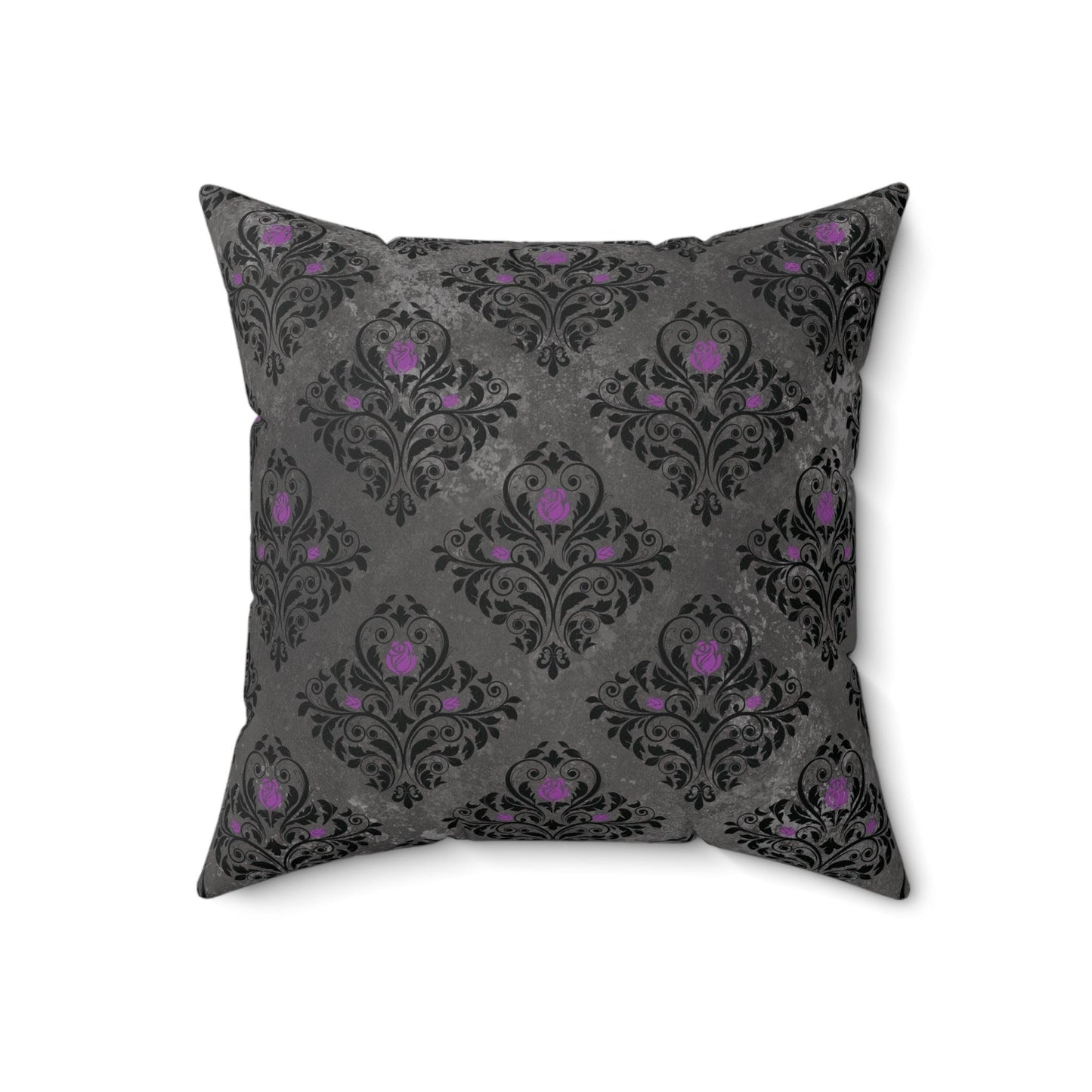 Dark Academia, Victorian Goth Damask Distressed Gray & Black Accent Pillow | lovevisionkarma.com