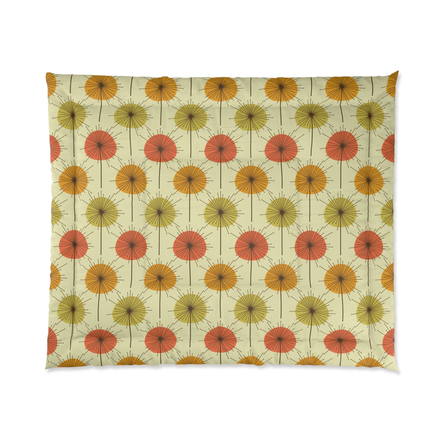 Retro 60s 70s Mid Century Mod Dandelion Yellow, Orange & Green Comforter