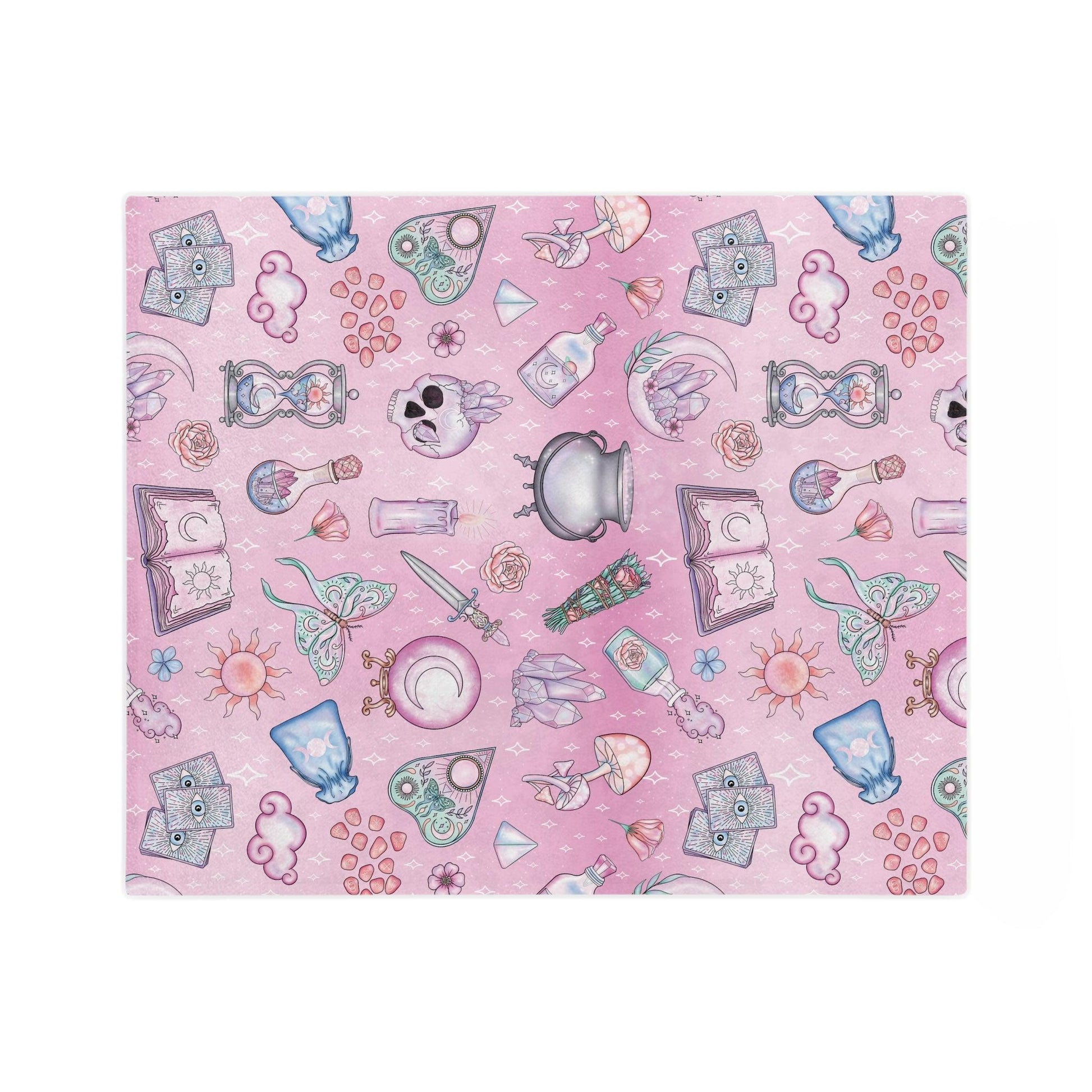 Witchy Pastel Kawaii Whimsigoth Pink Velveteen Minky Blanket | lovevisionkarma.com