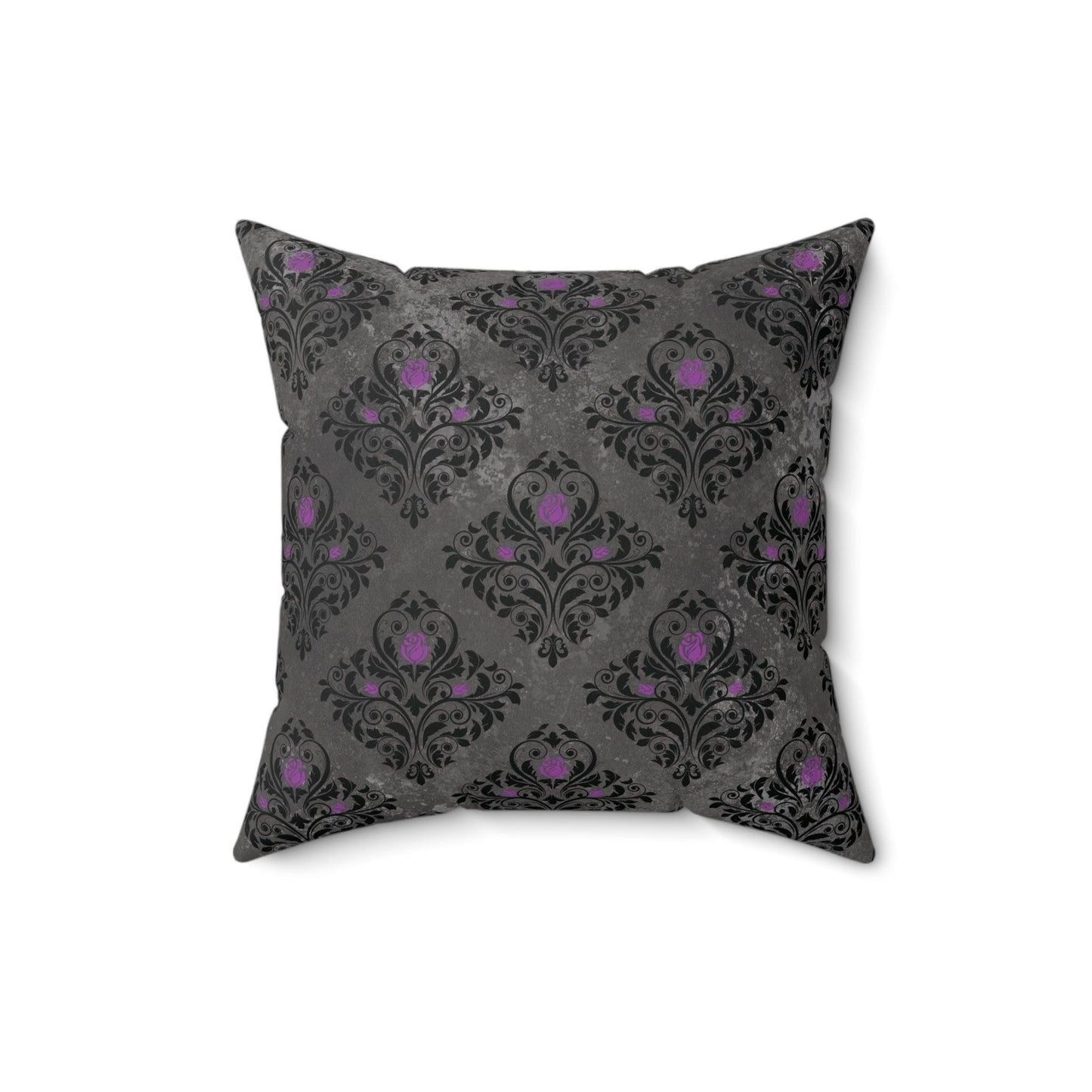 Dark Academia, Victorian Goth Damask Distressed Gray & Black Accent Pillow | lovevisionkarma.com