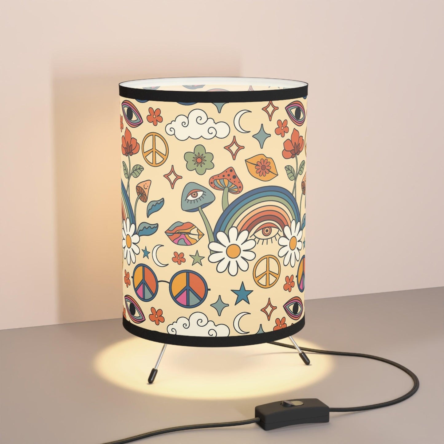 Boho Trippy Mushrooms Groovy Rainbow MCM Multicolor Accent Lamp | lovevisionkarma.com