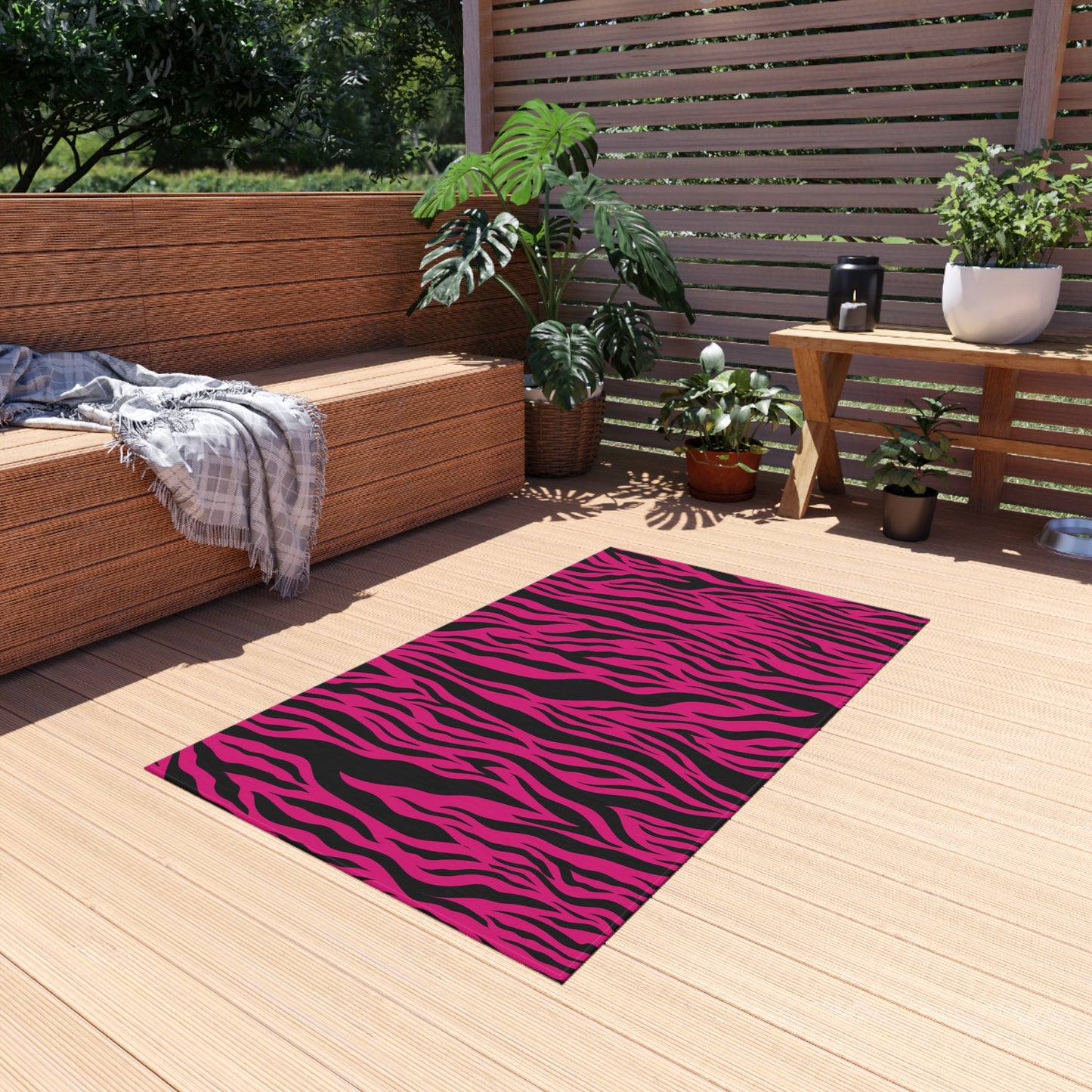 Pink Tiger Stripe Animal Print Indoor/Outdoor Accent Rug