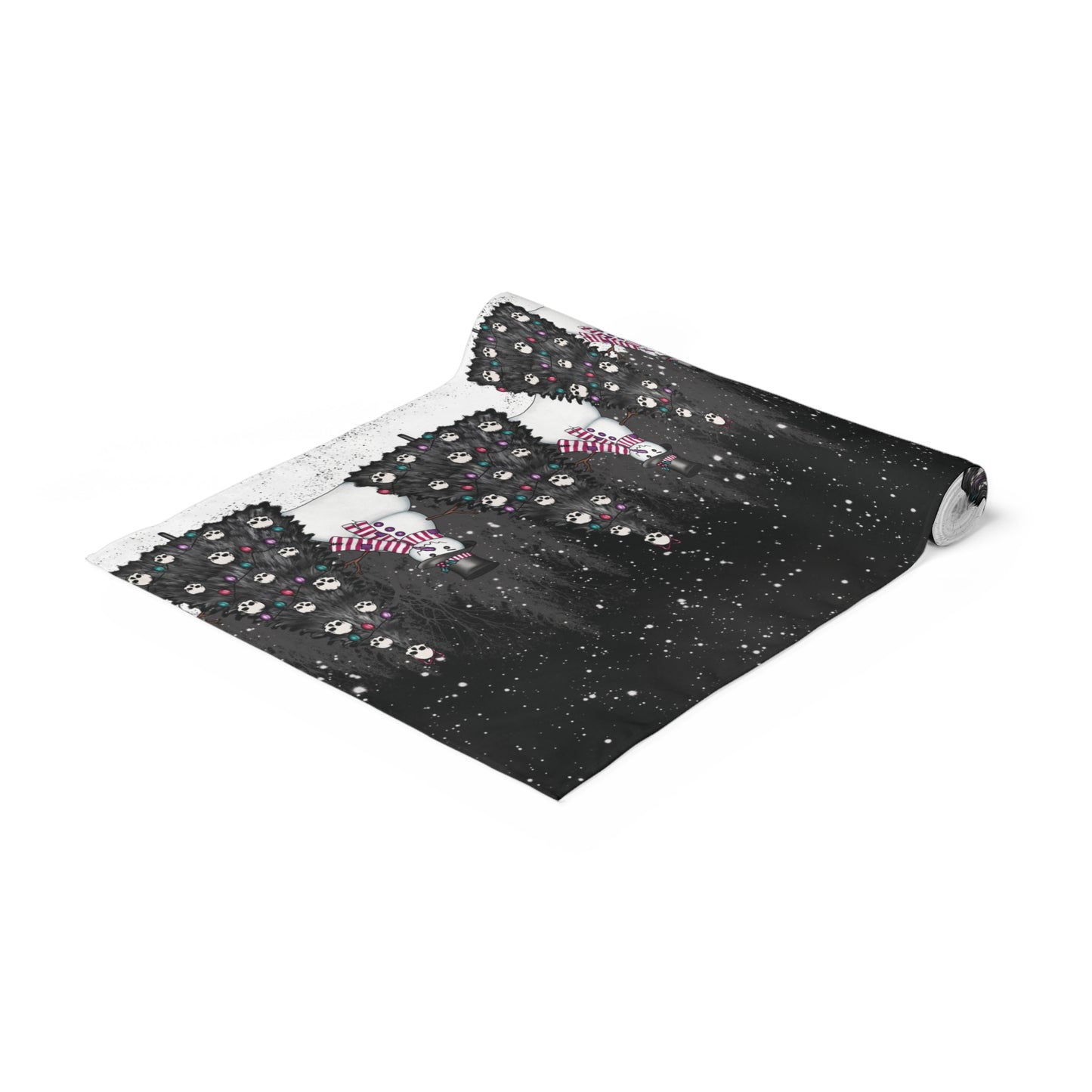 Creepy Snowmen Goth Christmas Tree Farm, Black Holiday Table Runner