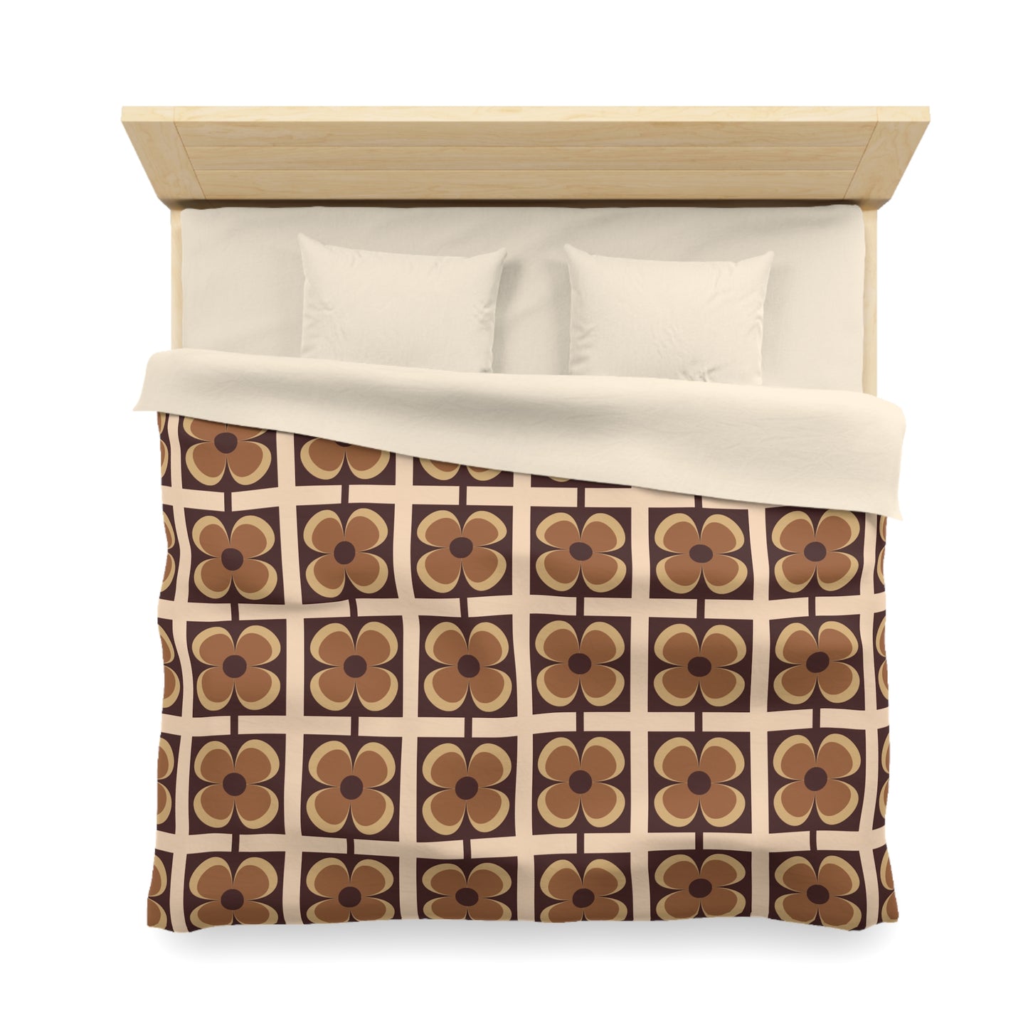 Retro 60s 70s Flowers Geometric Mid Century Modern Brown Duvet Cover