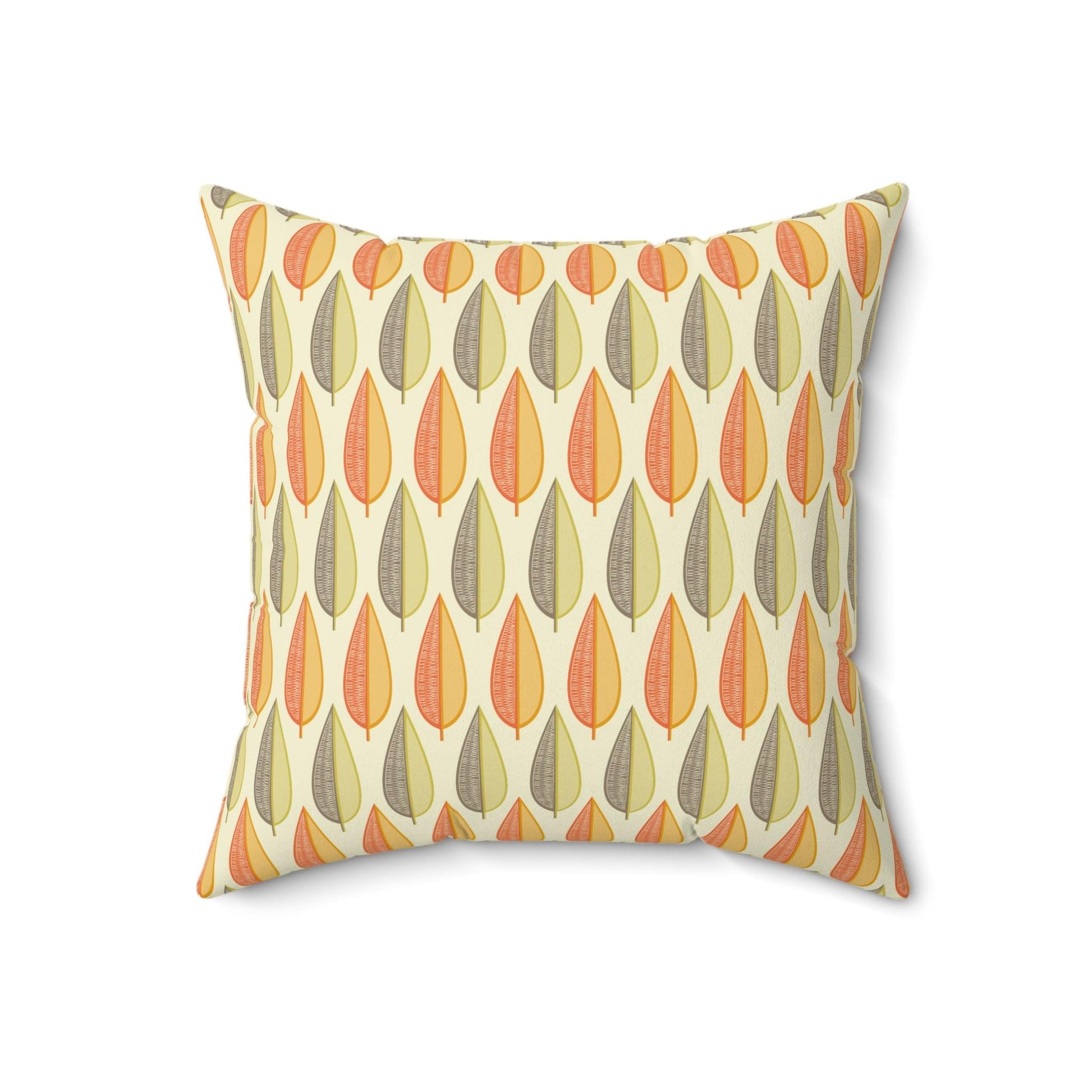 Mid Century Modern Leaves Retro Orange, Green & Cream Throw Pillow | lovevisionkarma.com