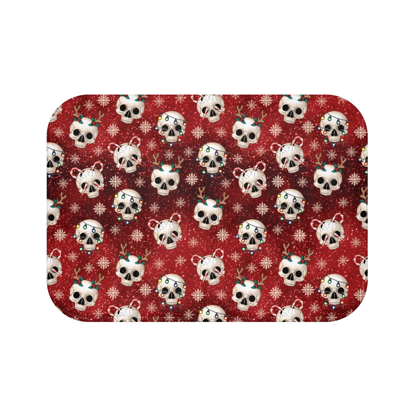 Goth Christmas Skulls, Festive Red Gothmas Creepmas Whimsigoth Bath Mat